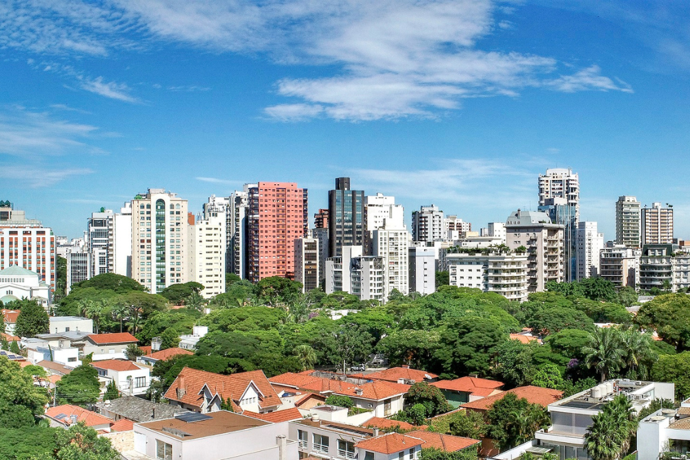 foto tirada de drone, da região de Jardins, um dos principais bairros de São Paulo com imóveis de alto padrão.